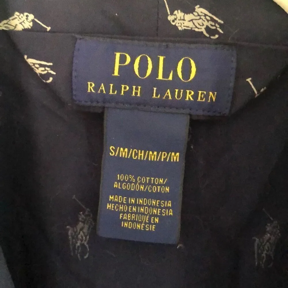 Polo Ralph Lauren printed navy cotton robe men’s size S/M
